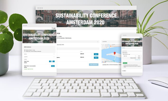 Bookwhen event booking page on mobile, tablet and laptop.